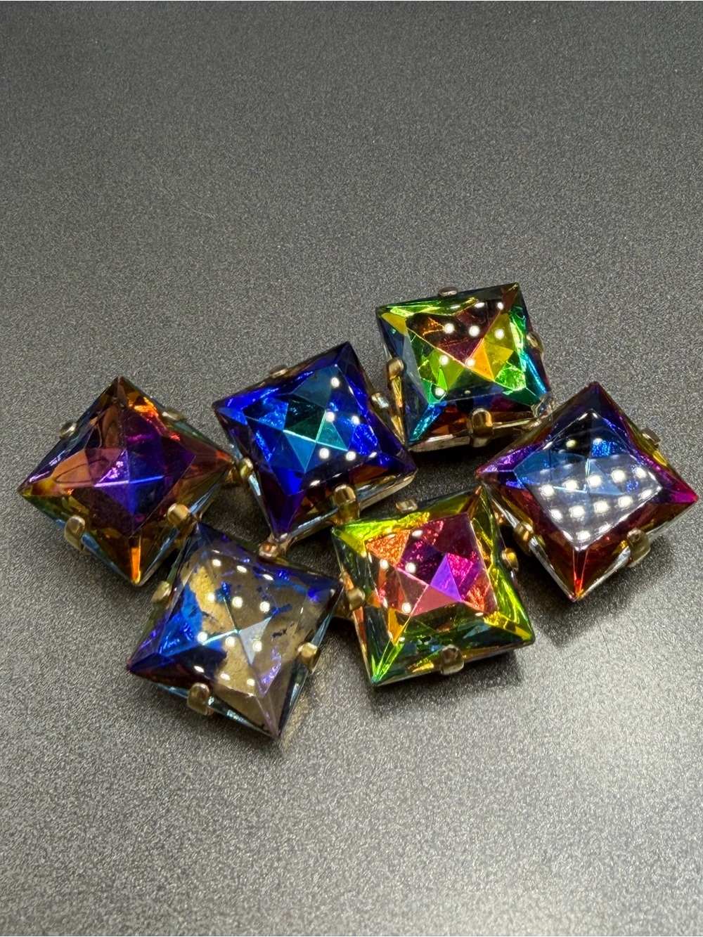Vintage Colorful Square Gem Brooch #478UR